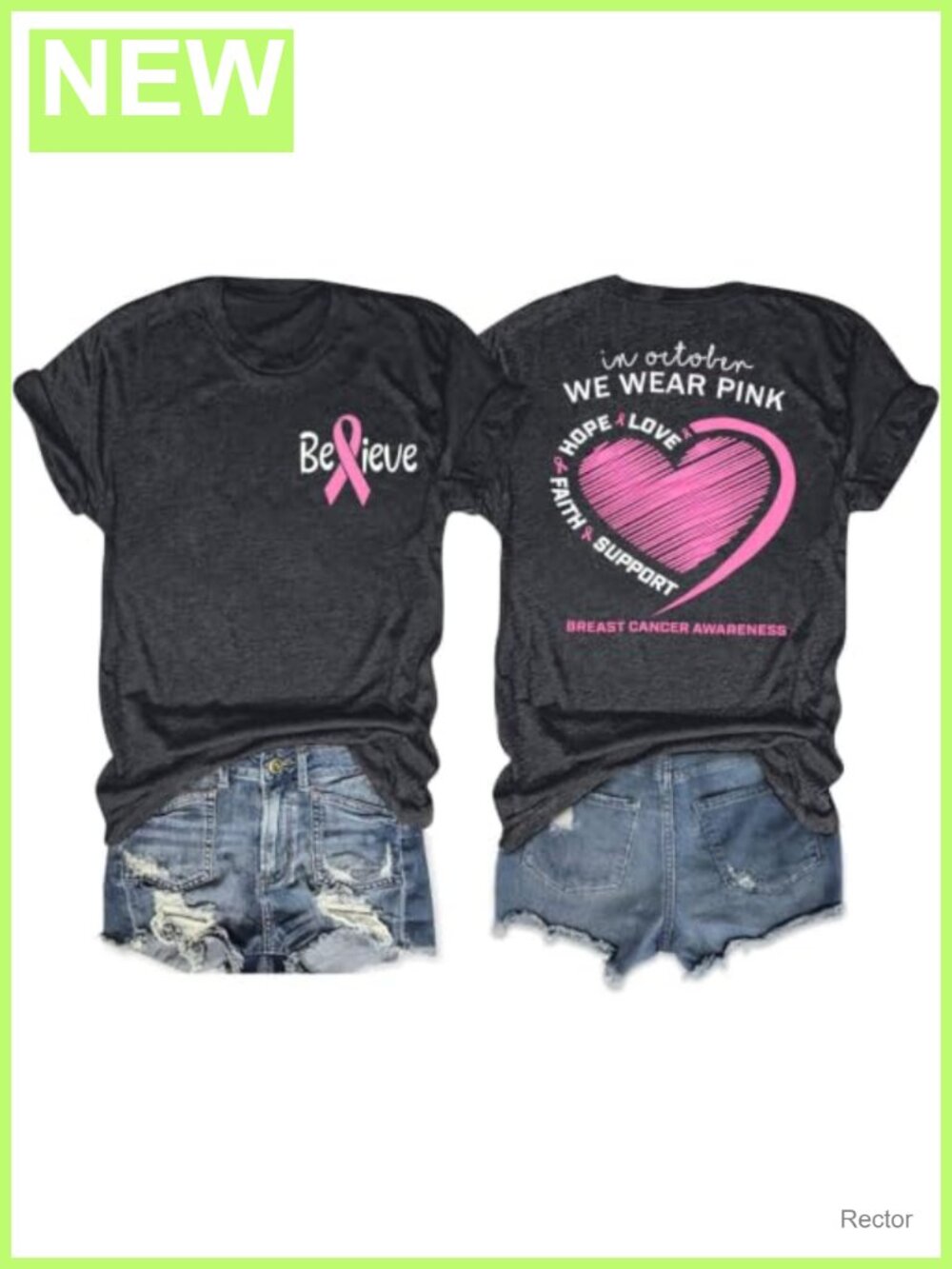 Breast Cancer Awareness Pink Ribbon Short Sleeve Crew Neck T-Shirt